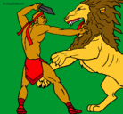 Dibujo Gladiador contra león pintado por JUVE