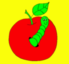 Dibujo Manzana con gusano pintado por paloma