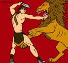 Dibujo Gladiador contra león pintado por blasi