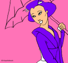 Dibujo Geisha con paraguas pintado por karla