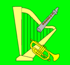 Dibujo Arpa, flauta y trompeta pintado por antia