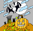 Dibujo Paisaje de Halloween pintado por calabazasin