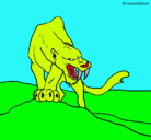 Dibujo Tigre con afilados colmillos pintado por leo