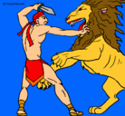 Dibujo Gladiador contra león pintado por tico
