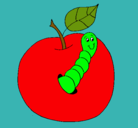 Dibujo Manzana con gusano pintado por caro