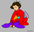 Dibujo Geisha saludando pintado por sara