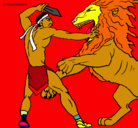 Dibujo Gladiador contra león pintado por jbmdjhgfnufhg