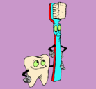 Dibujo Muela y cepillo de dientes pintado por aroa