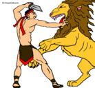 Dibujo Gladiador contra león pintado por carlosandres