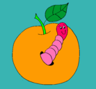 Dibujo Manzana con gusano pintado por say