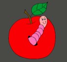 Dibujo Manzana con gusano pintado por victor