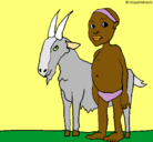 Dibujo Cabra y niño africano pintado por piolin