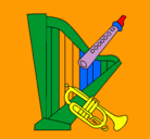Dibujo Arpa, flauta y trompeta pintado por JUAN