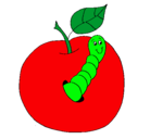 Dibujo Manzana con gusano pintado por Carlos
