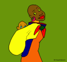 Dibujo Africana con pañuelo portabebé pintado por TETE