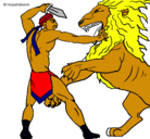 Dibujo Gladiador contra león pintado por dany