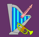 Dibujo Arpa, flauta y trompeta pintado por JoseAngel