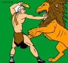 Dibujo Gladiador contra león pintado por mariavictoria