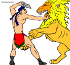 Dibujo Gladiador contra león pintado por elasecino