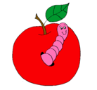 Dibujo Manzana con gusano pintado por dani