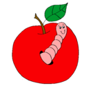 Dibujo Manzana con gusano pintado por yordito