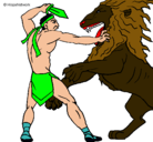 Dibujo Gladiador contra león pintado por sebas