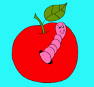 Dibujo Manzana con gusano pintado por mimiylupita