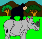 Dibujo Rinoceronte y mono pintado por tiago