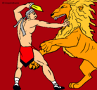 Dibujo Gladiador contra león pintado por creativo