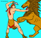 Dibujo Gladiador contra león pintado por christian