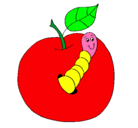 Dibujo Manzana con gusano pintado por VALERIA