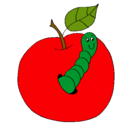 Dibujo Manzana con gusano pintado por kevin