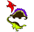 Dibujo Tres clases de dinosaurios pintado por kito