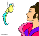 Dibujo Mujer y pájaro pintado por linda