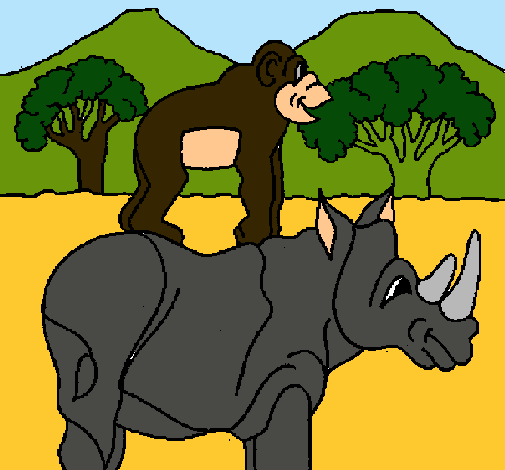 Rinoceronte y mono