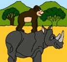 Dibujo Rinoceronte y mono pintado por PIOLIN