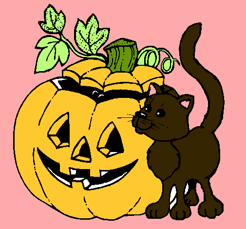 Calabaza y gato