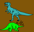 Dibujo Triceratops y tiranosaurios rex pintado por leo