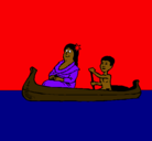 Dibujo Madre e hijo en canoa pintado por ARABISA