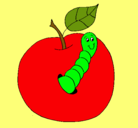 Dibujo Manzana con gusano pintado por kendra