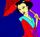 Dibujo Geisha con paraguas pintado por EPI.