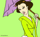 Dibujo Geisha con paraguas pintado por eva
