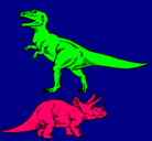 Dibujo Triceratops y tiranosaurios rex pintado por tadeo