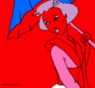 Dibujo Geisha con paraguas pintado por teresita