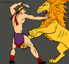 Dibujo Gladiador contra león pintado por javier