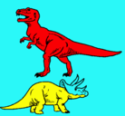Dibujo Triceratops y tiranosaurios rex pintado por juan