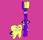 Dibujo Muela y cepillo de dientes pintado por barbie
