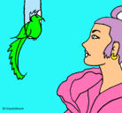 Dibujo Mujer y pájaro pintado por federico