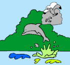 Dibujo Delfín y gaviota pintado por luisito