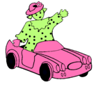 Dibujo Muñeca en coche descapotable pintado por maria